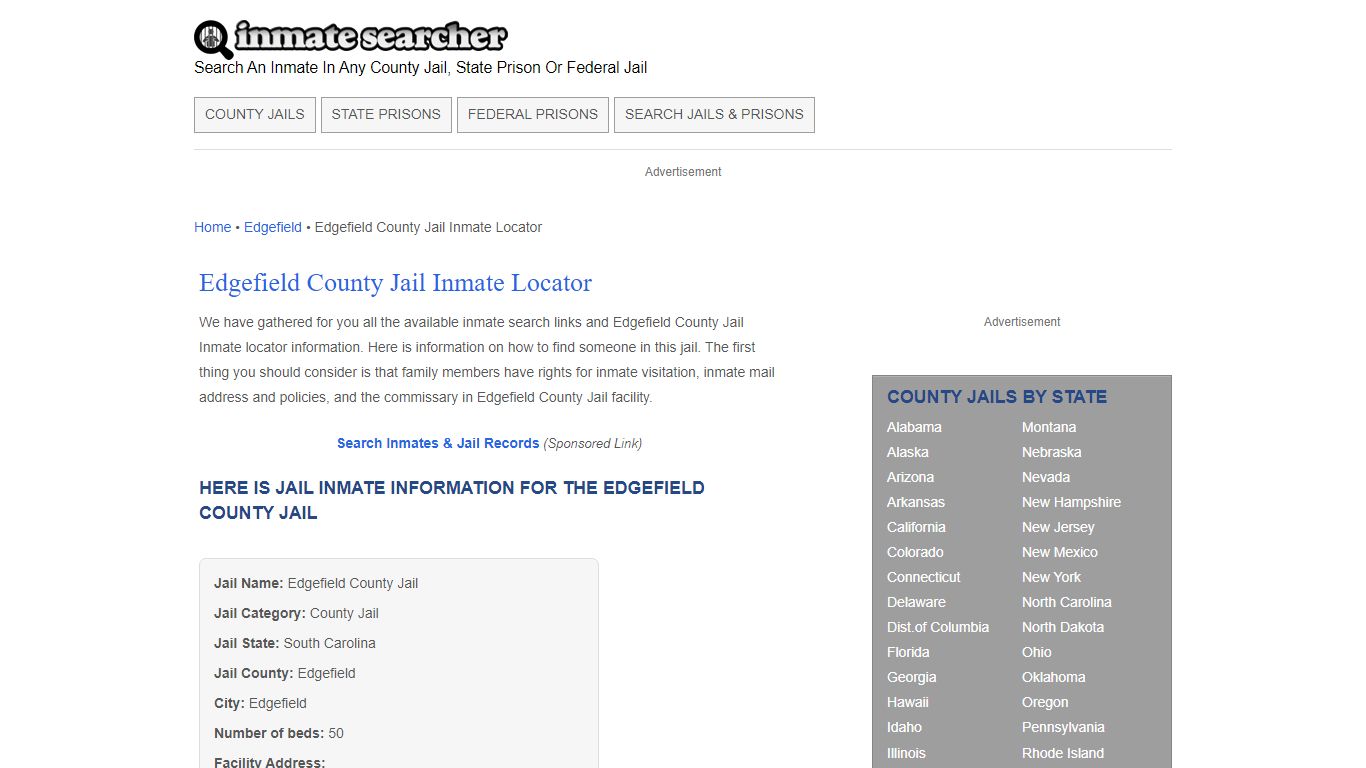 Edgefield County Jail Inmate Locator - Inmate Searcher